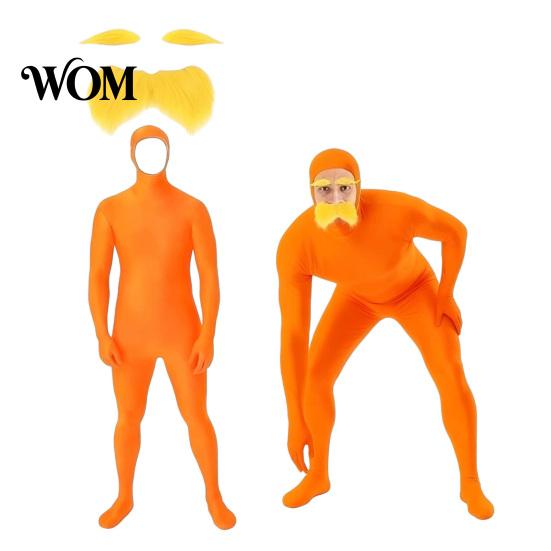 Cosplay Party Suit Face Open Halloween Costume, Unisex Full Body Orange Bodysuit with Beard Comfortable Costume Eyebrows for Men Women, Adult Stretchy