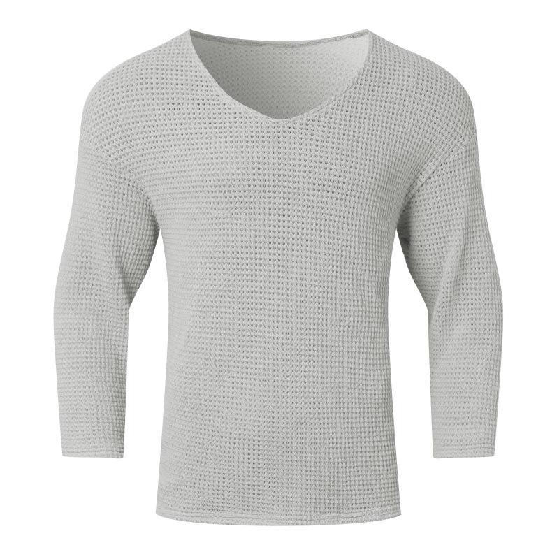 V Neck Long Sleeve Loose Vintage Solid Men S T Shirt