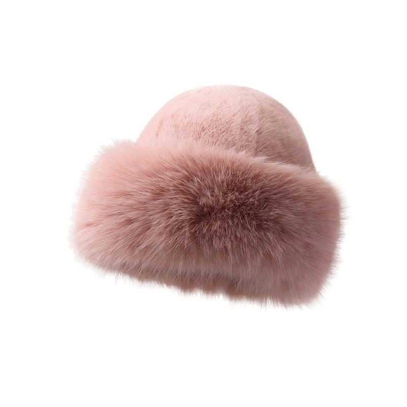 Autumn and Winter Imitation Mink Mongolian Hat Women's High Sense Lady Wind Mink Bucket Hat Big Head Circumference Warm Ear Protector Basin Hat