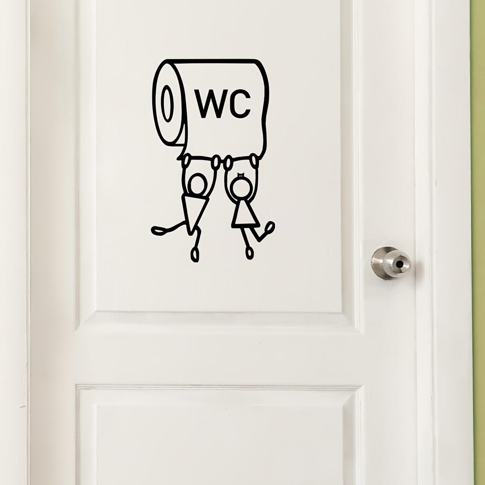 1 шт. Виниловая наклейка с мультяшным рисунком «WC» (туалет), юмористическое настенное украшение для туалета, глянцевая поверхность, геометрический узор. Идеально подходит для декора и аксессуаров ванной комнаты.