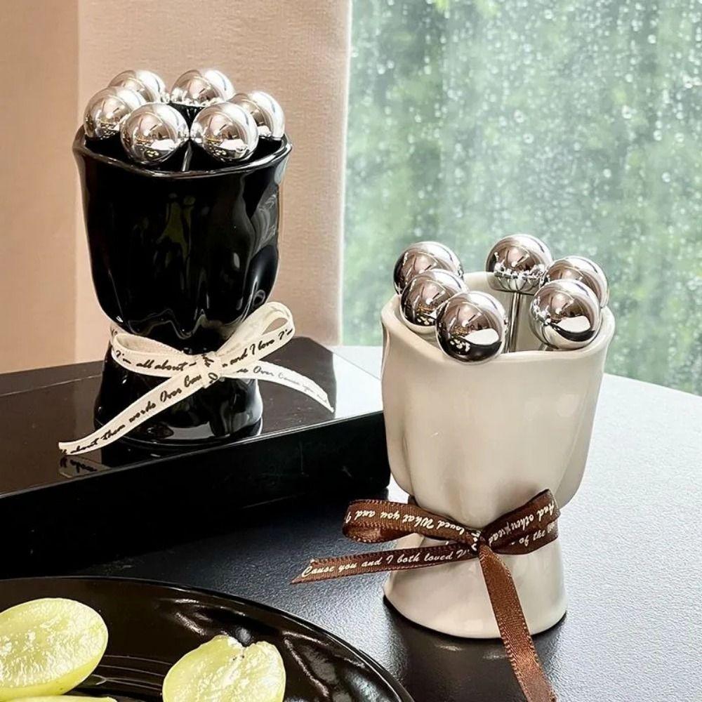 Bouquet Shape Fruit Forks Set INS Fruit Receipt Jar Stainless Steel Fork  for Tasting Salad