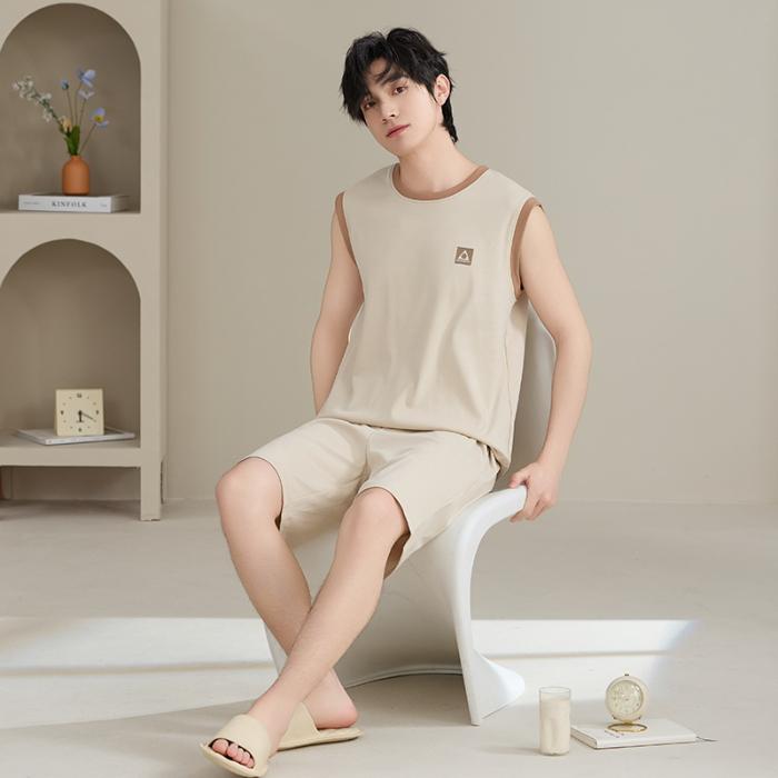 2025 летняя мужская пижама в полоску из чистого хлопка для отдыха с эластичным поясом для мальчиков, майки и шорты, мягкая пижама, домашняя одежда