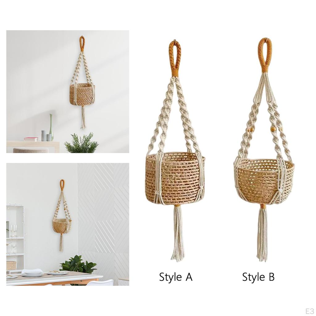 Plant Hanger Macrame Decorative Flower Pot Holder Stand Boho Woven Rope Hanging Planter Basket