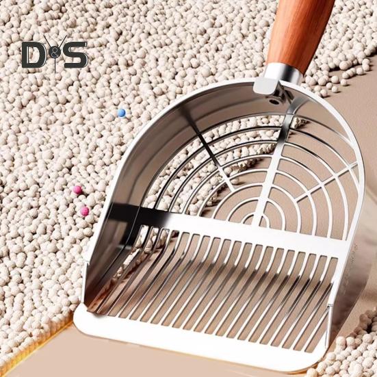 Металлический совок для кошачьего туалета с держателем, совок для сбора домашних животных с эргономичной деревянной ручкой, лопата для быстрого просеивания, товары для кошек