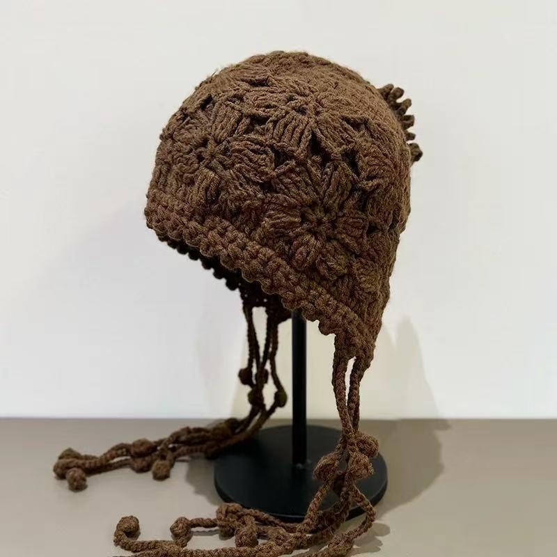Этнический стиль Ретро Вязаная Шерстяная Шапка Бини с Кисточками