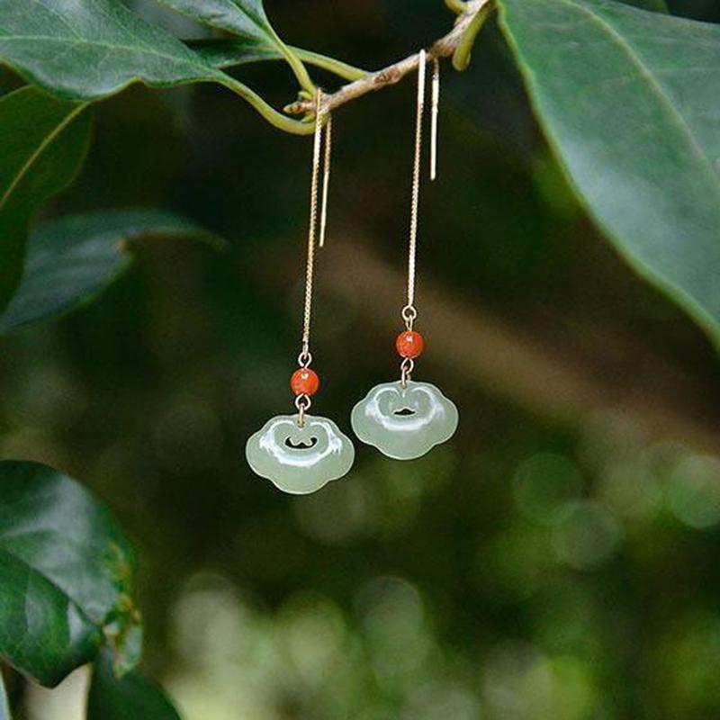 Новый дизайн, инкрустированный натуральной яшмой Хотан, длинные серьги, классические шармы, дворцовый стиль, женские украшения, свадебные аксессуары