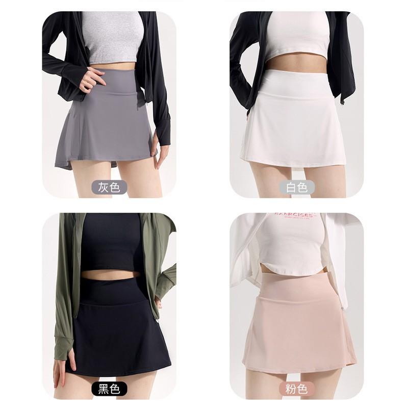 High-Elastic Ice Silk Tennis Skirt Women Pleated Sport Short With Pocket Quick-Dry Yoga Running Skort