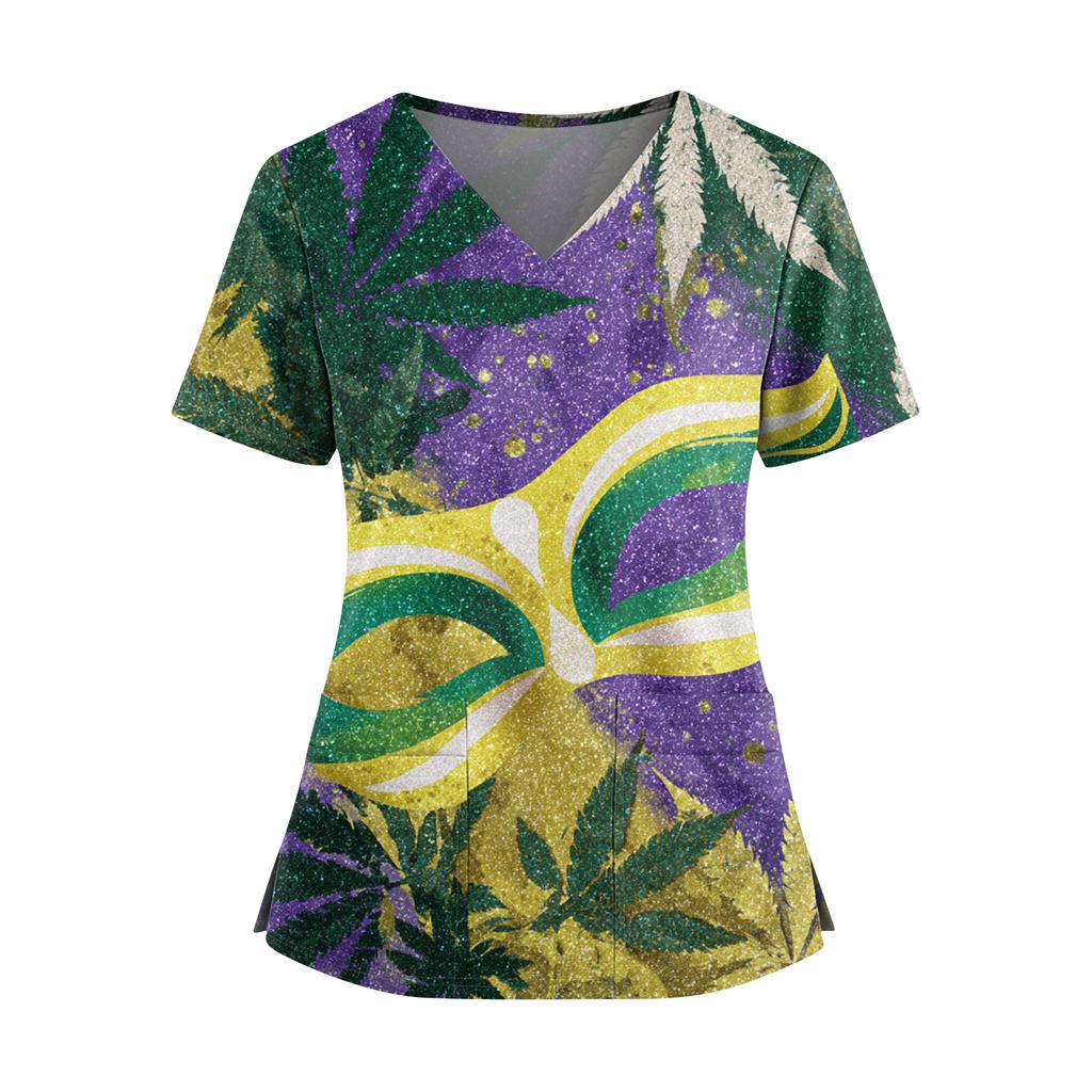 Женская футболка для сиделки с принтом, V-образным вырезом, двумя карманами, короткими рукавами, разрезом по подолу, униформа для сиделки