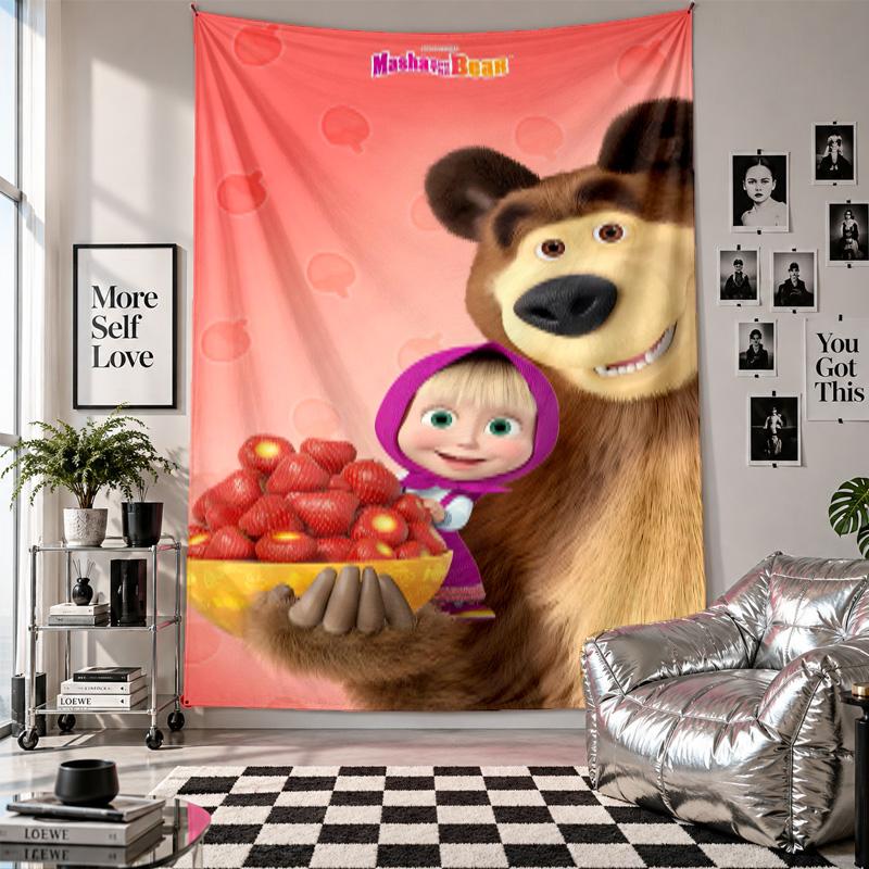 Wall TapestryMasha and the Bear Art Hanging Cloth Decorative Background Cover for Room Decoration