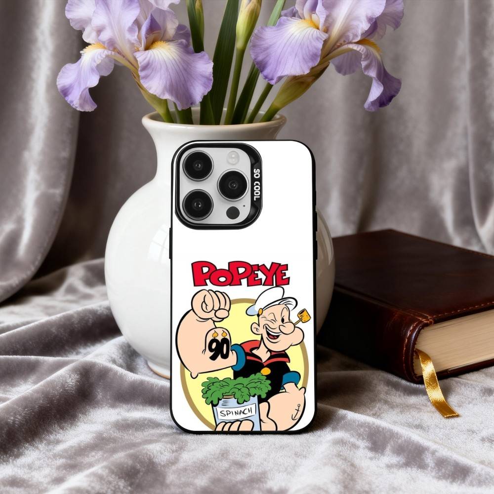 C-Cartoon C-Character P-Popeye-E Phone Case For iPhone17,16,15,14,13,12,11 Plus,Pro Max Candy Silver Plated Inside Cover
