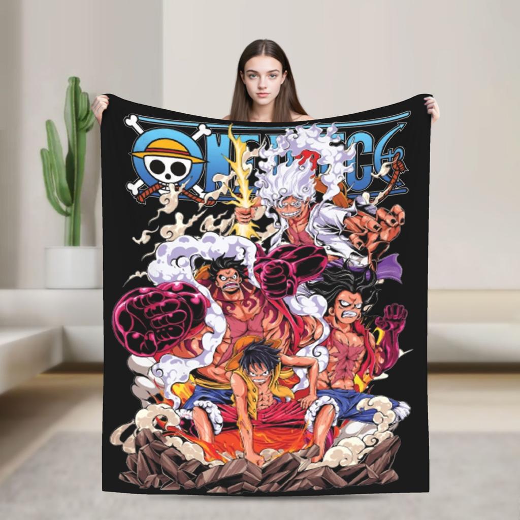 Monkey D Luffy Gear 5 Blankets Anime Flannel Throw Blanket Airplane Travel Portable Lightweight Bedsprea,
