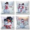 Home Decor Snowmen In Winter Scene Decorative Pillowcase Pattern Cushion Cover Suitable For Sofa Bedroom Car Pillow Cover