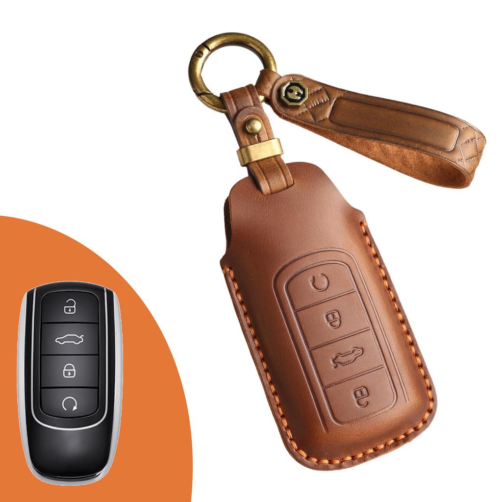 Натуральная кожаная крышка для ключа Chery Omoda 5 C5 Tigo 7/8 Pro Max, Защитный чехол для брелока из цельнозерновой кожи с кожаным ремешком