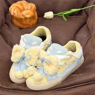 Милые универсальные нескользящие туфли для хлеба соответствуют маленькой цветовой гамме mi синий желтый белый ретро мужские и женские кеды для скейтборда