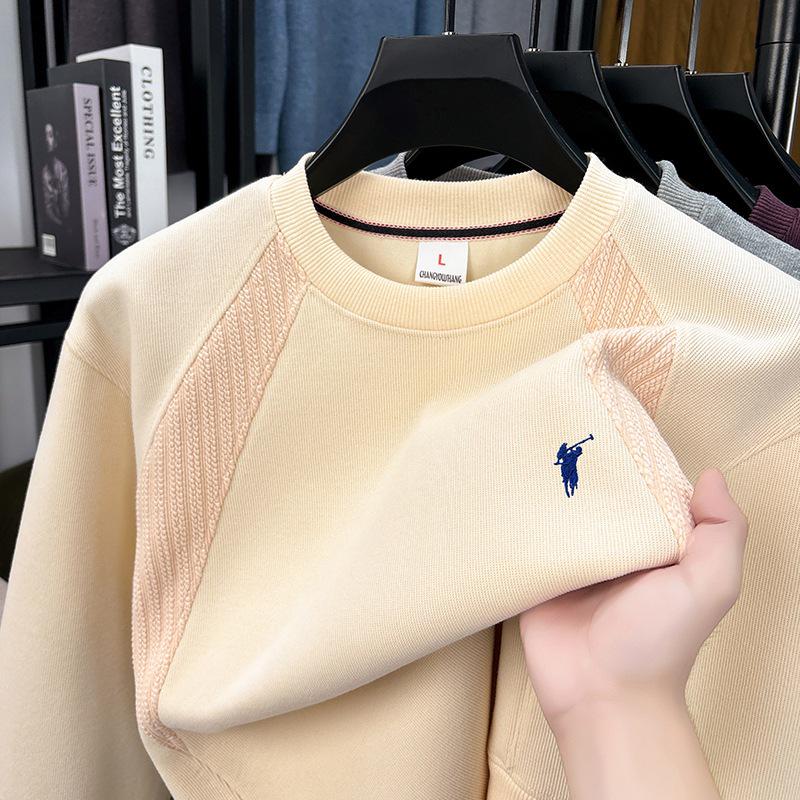 Мужская осенняя толстовка 2025 года из длинноволокнистого хлопка с опущенными плечами - Модный свободный крой, длинный рукав