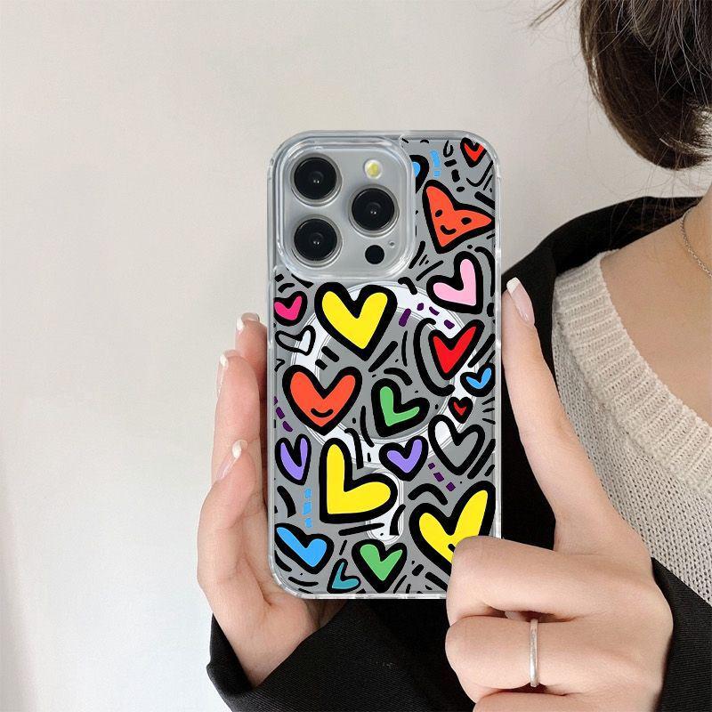 Красочный чехол для iPhone с сердечком: Совместим с iPhone 17, 16 Pro Max, 15, 14 и 13. Креативный магнитный жесткий чехол.