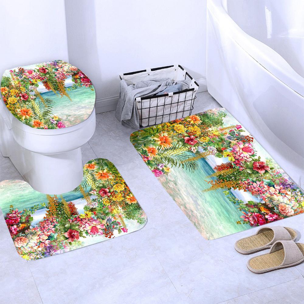 Набор шторки для душа с принтом бабочек, красных роз и цветов, противоскользящие коврики, крышка для унитаза, коврик для ванной, шторы для ванной комнаты, украшение