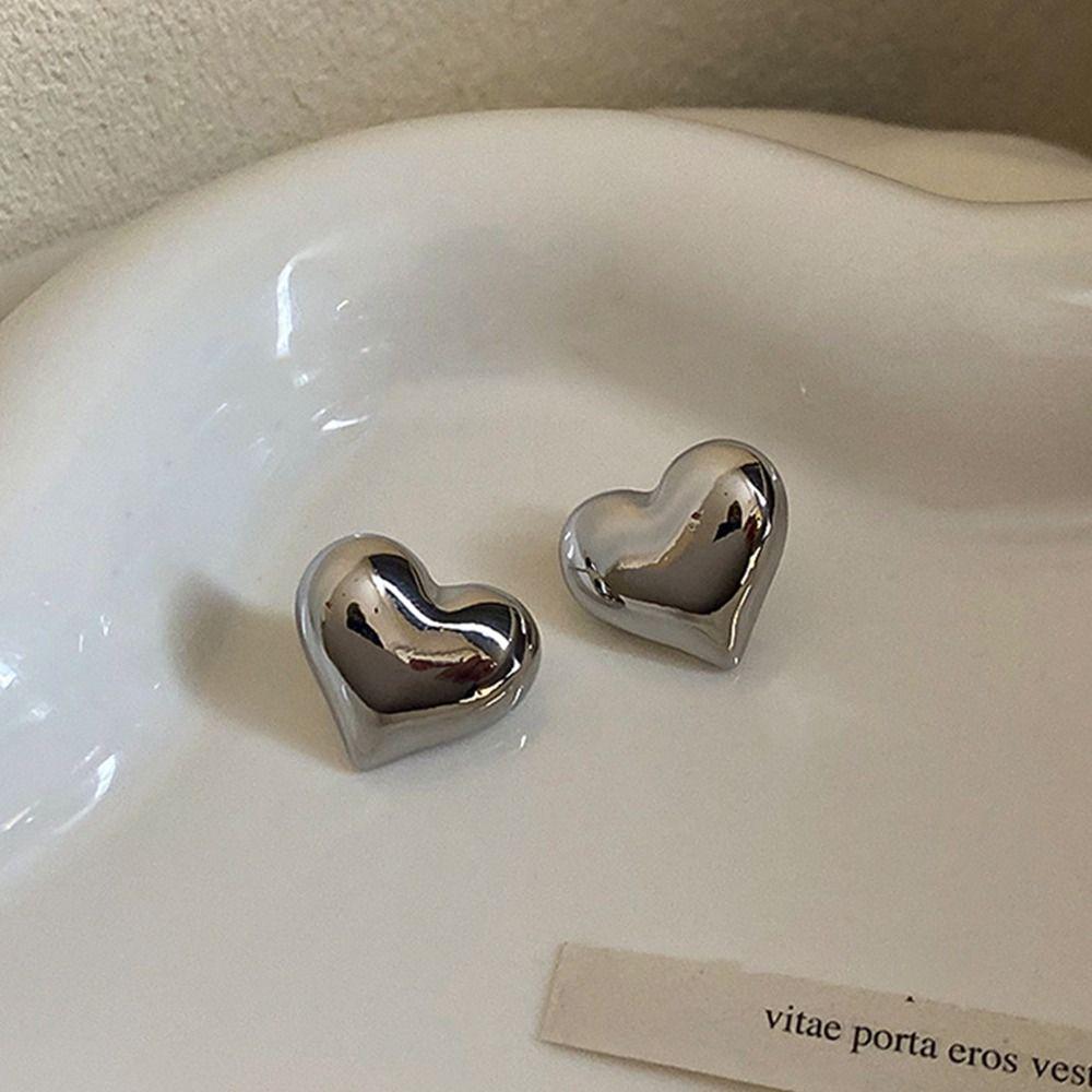 Solid Color Metal Stud Earring Pendientes Piercing Ear Stud Love Heart Earrings Girls Gift