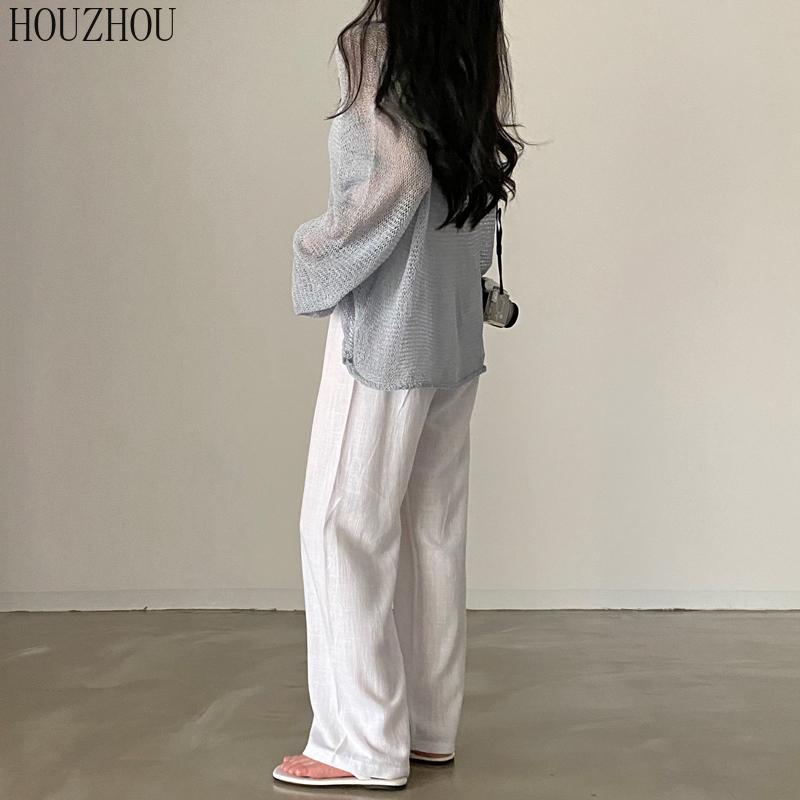 HOUZHOU открытые топы, женские винтажные элегантные повседневные уличные свитера с круглым вырезом, шикарные свободные свитера, трендовые пуловеры