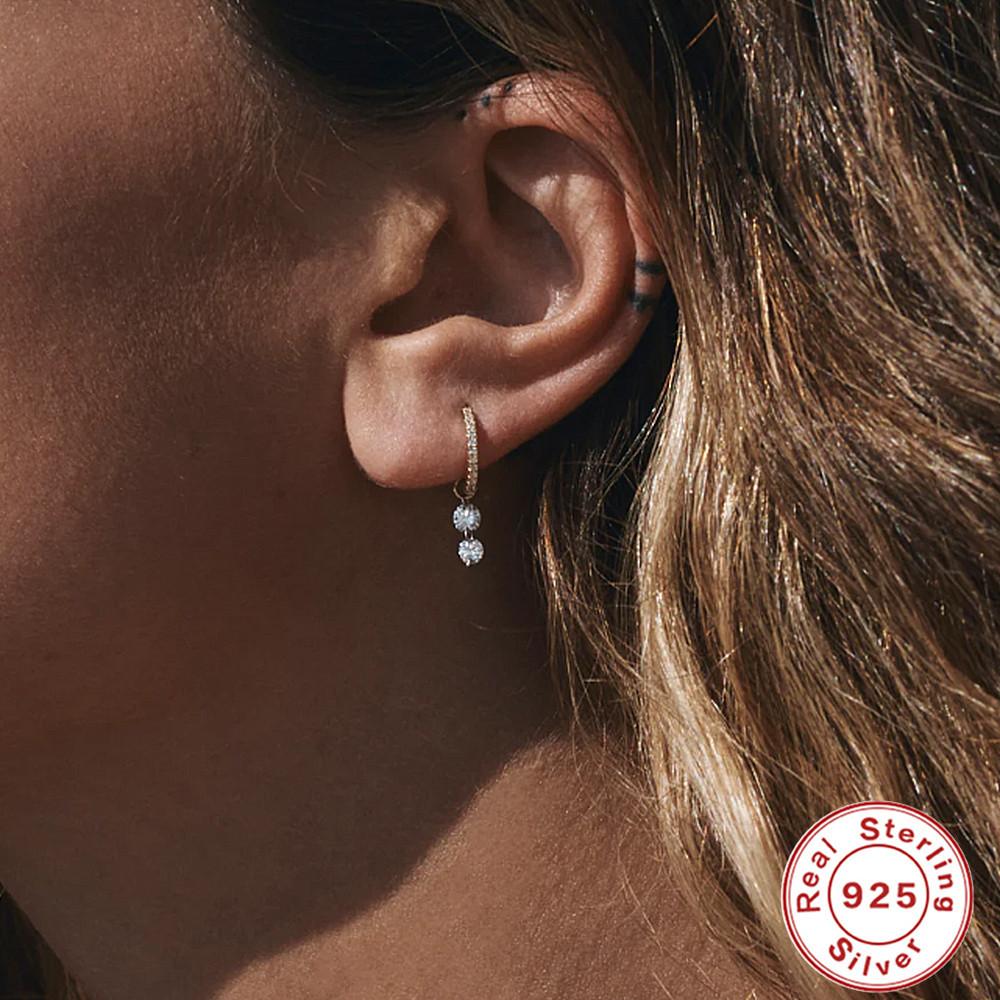 S925 Sterling Silver Zircon High-End Earrings Earrings Plus Pendant Triple Perforated Zircon Fashion Earrings