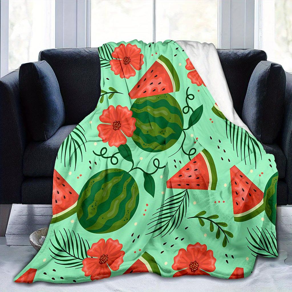 Watermelon Pattern Flannel Blanket - Soft and warm, suitable for sofas, beds, and camping, perfect as a holiday gift for boys an