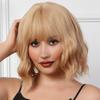 Synthetic Hair Yellow Blonde Wigs for Women Short Wavy Curly Wig with Bangs Water Wave Wig Daily Girls Cosplay Halloween Party