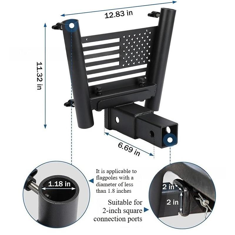 For Universal SUV Jeep Truck 2 Inch Receiver Hitch Mount Extended Flag Pole Holder Tow Rear Bracket Accessory Off Road ATV UTV