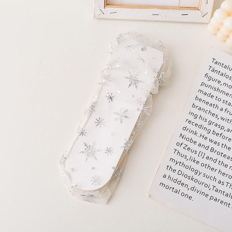 1 пара модных летних прозрачных носков средней длины из тюля с принтом снежинок и бантом Kawaii