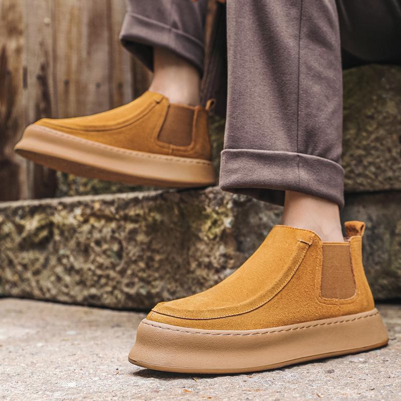 2024 New Men's Thick Baseplate Shoes Casual Fashion Trend Cowhide Sports Shoes Youth Versatile Men's Shoes 1202-J