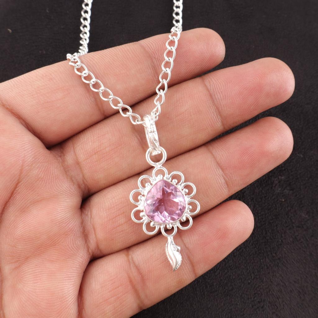 Sisters Day Deal Heart Morganite Stone Wedding Gift Boho Pendant Sterling Silver PP-4-12