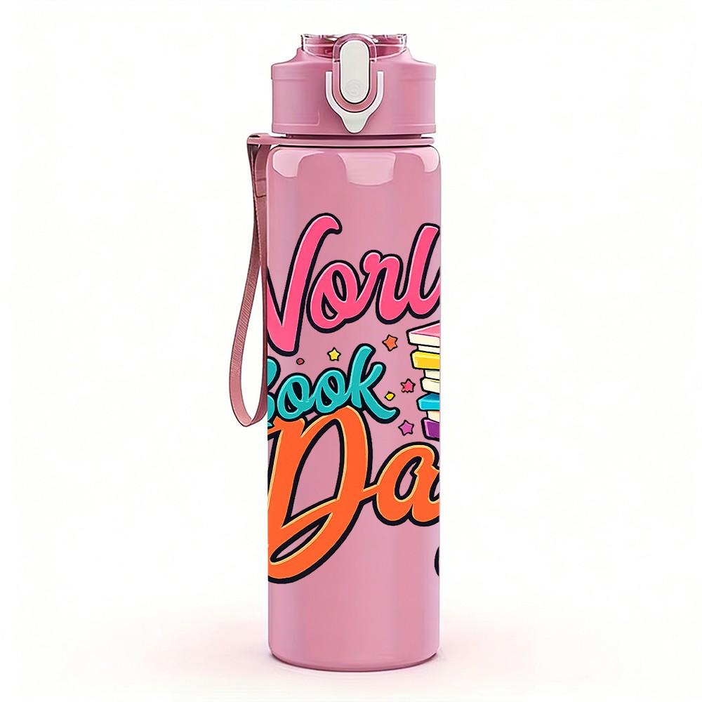 1PC Wonderful World Day Lettering Art 750ml Color Plastic Sports Water Bottle Leakproof Flip Straw Lid Suitable for Sports Office Home Use