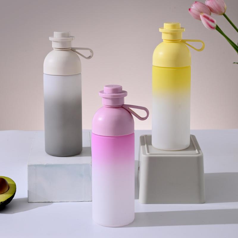 600ml Cute Frosted Gradient Water Cup High-capacity Outdoor Portable Sports Kettle Sealed Leak Proof Cold Ice Drinking Bottles