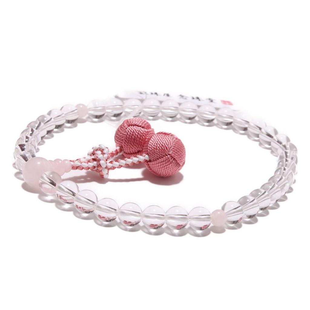 Nenjudo Made in Japan Women's Prayer Beads, Made with Genuine Crystal and Rose Quartz, Silk Tassel, and Prayer Bead Bag, Suitable for All Sects