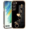 Case for Samsung Galaxy S21 FE, Black Silicone Heart Pattern Soft TPU Shockproof Anti-Scratch with Strap (not for S21)