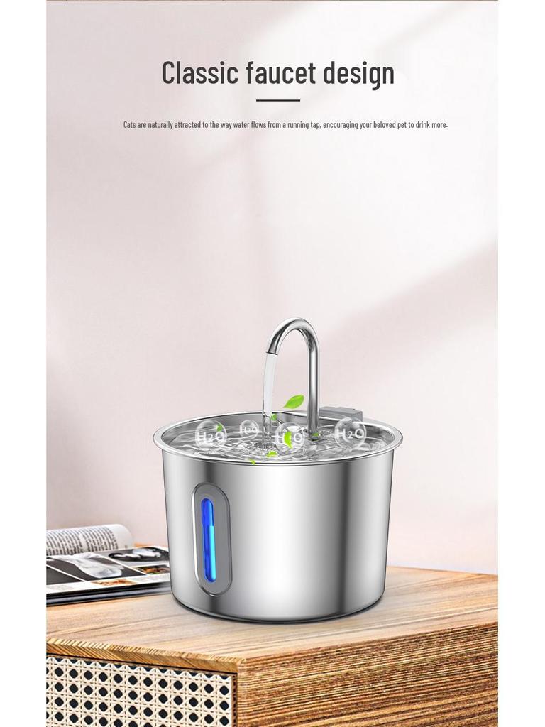 Умный фонтанчик для питья для домашних животных 2,2 л - Автоматическая кормушка из нержавеющей стали для кошек и собак