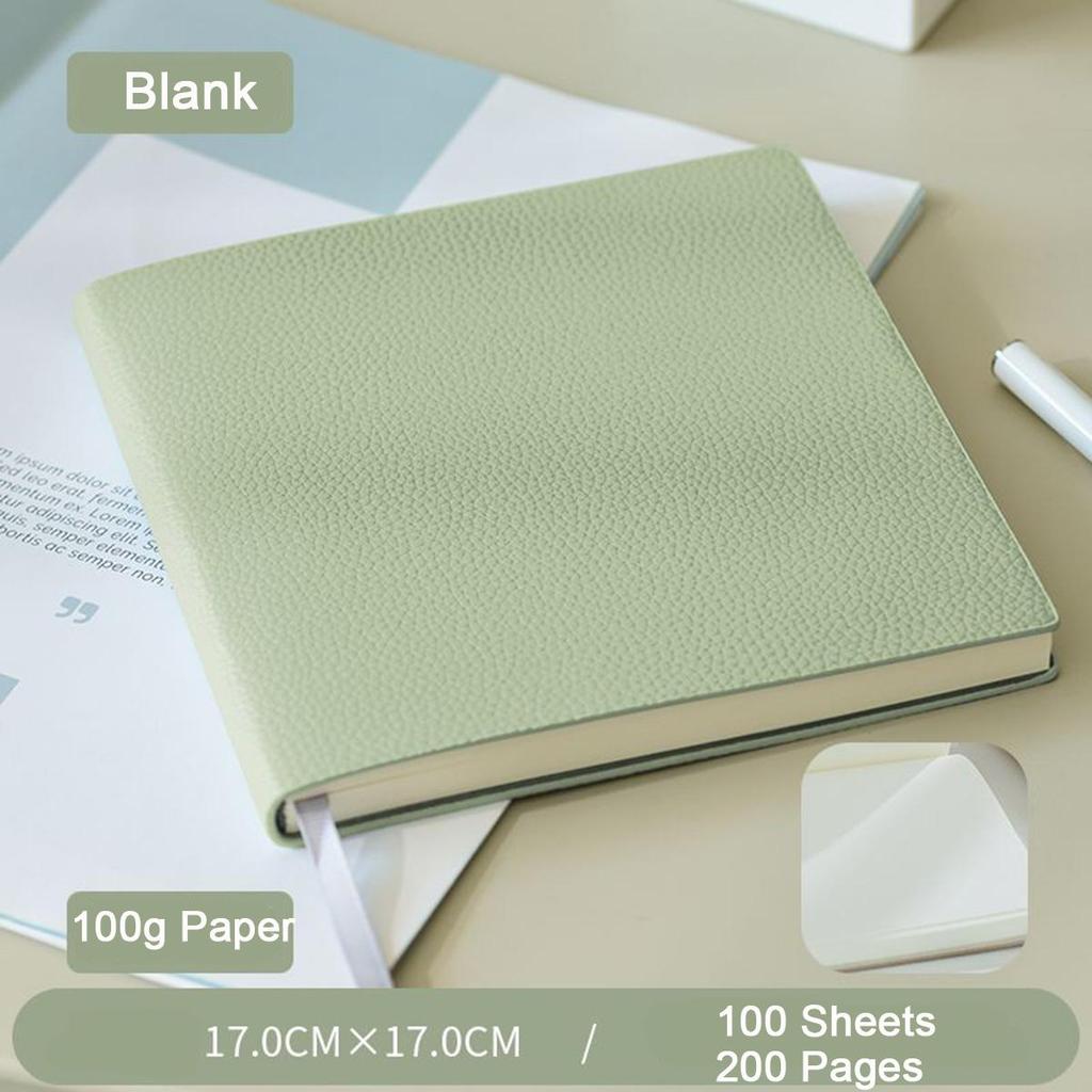 Thickened Leather Square Notebook, Handbook, Student Diary, Girl's Notepad, Travel Journal, Blank/grid Inner Pages, 100 Sheets 200 Pages