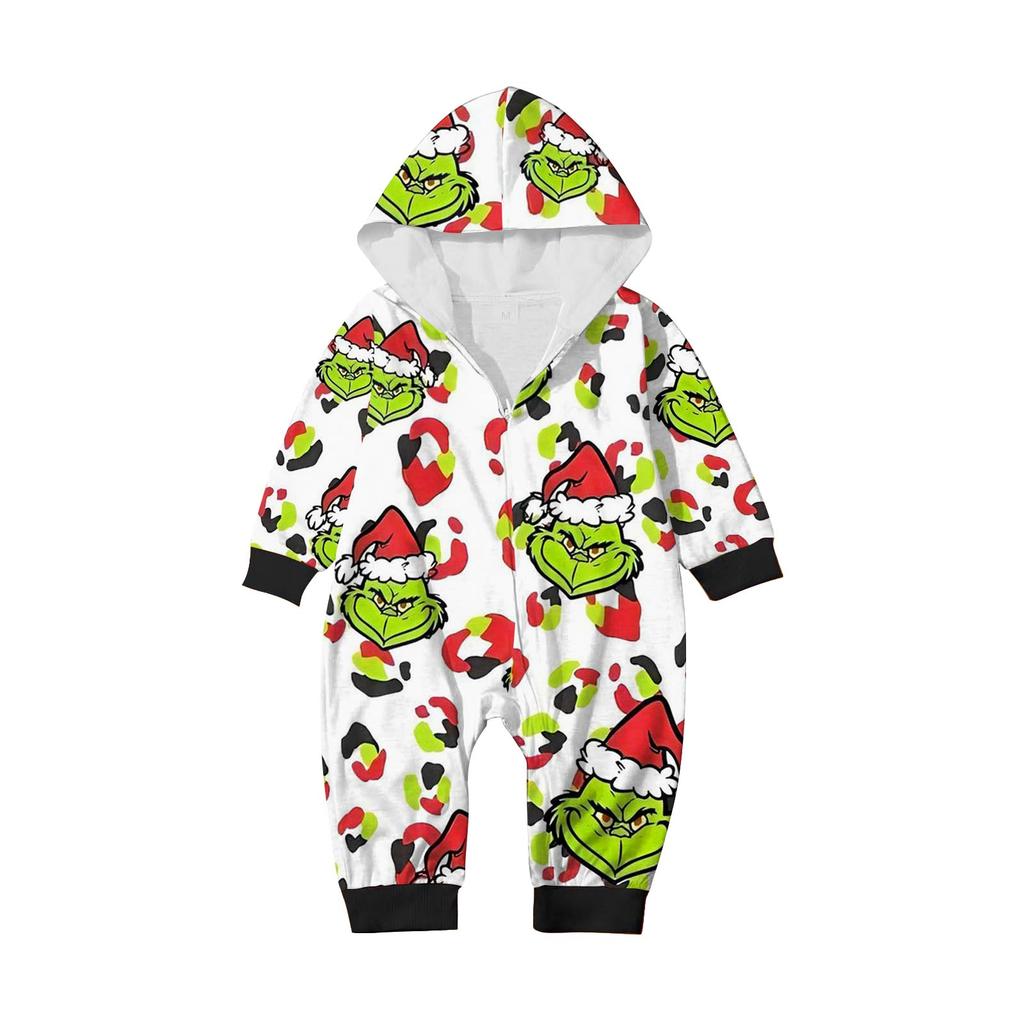 Домашняя одежда для родителей и детей с капюшоном и застежкой-молнией с принтом «Рождество»