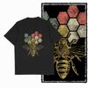 Summer Men's 100%Cotton Bee Letter Printed Round Neck T-shirt Cool Large Retro Black Breathable High Quality Street Short Sleeve
