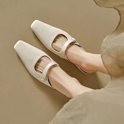 Мода 2025 Новые летние женские мюли из натуральной кожи, женская обувь с квадратным носком и массивным каблуком, туфли с закрытым носком, сандалии-слингбэки, шлепанцы