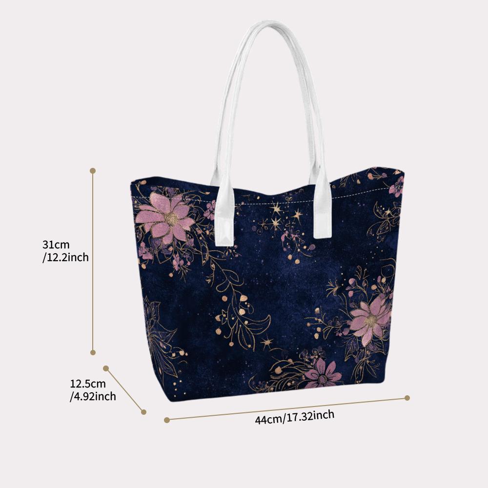Elegant Floral Star Pattern Tote Bag Fashion Casual Large Capacity Daily Portable Shoulder Handbag