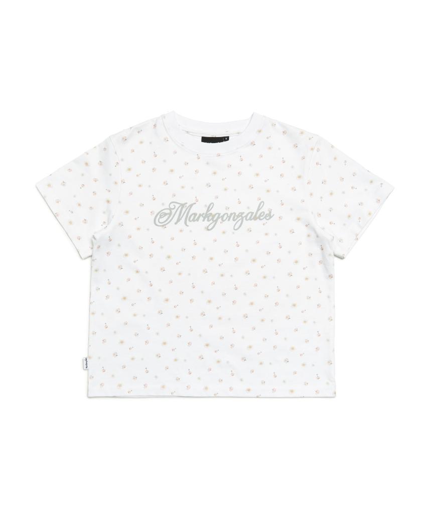 MARK GONZALES Women'S Flower Pattern Crop Short Sleeve T-Shirt - White