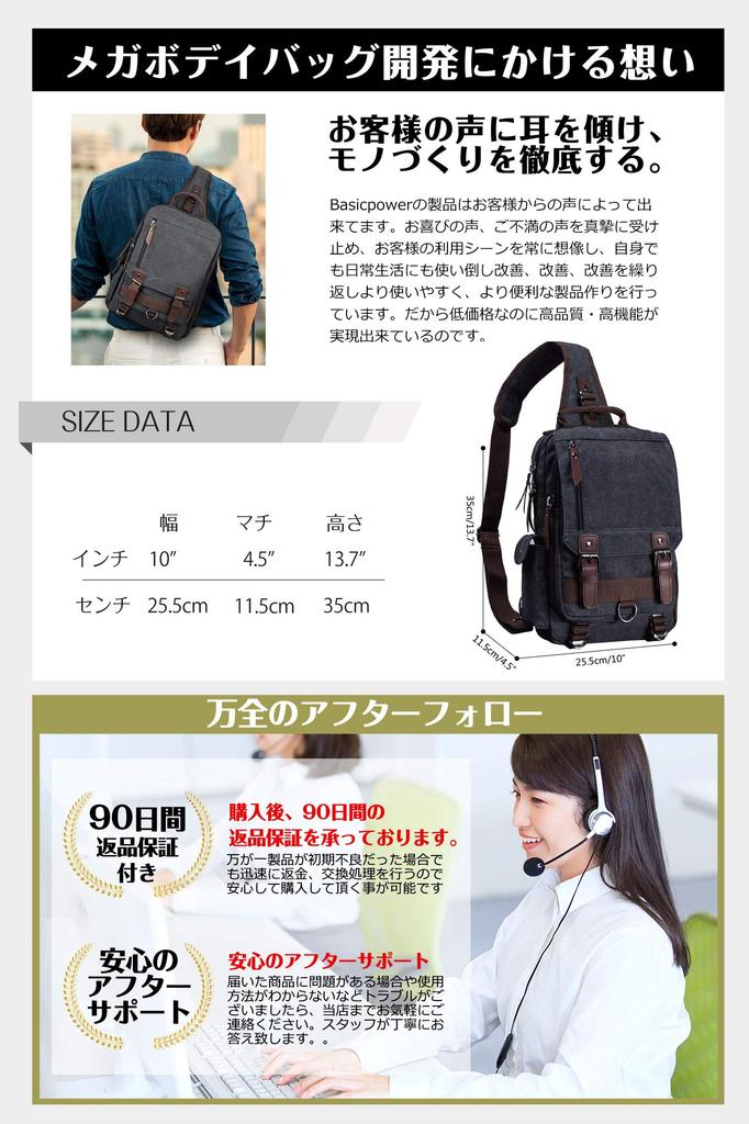 Basic Power Большая холщовая сумка-кроссбоди в военном стиле, большая, вмещает формат А4 и ПК, сумка на одно плечо, сумка, сумка, вместимость, 13-дюймовая (Черный-8596)