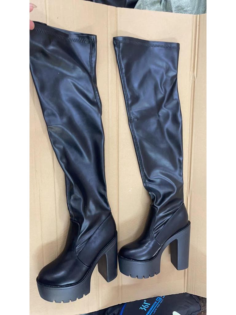 Модные женские водонепроницаемые сапоги выше колена на платформе и высоком каблуке, эластичные, без застежек, в стиле T-Stage Catwalk.