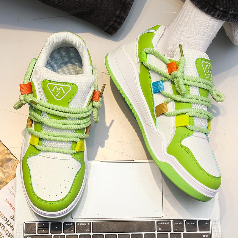 2024 Новые осенние и зимние спортивные кроссовки для отдыха на природе зеленого цвета с креативным дизайном шнуровки, многоцветные универсальные мужские туфли