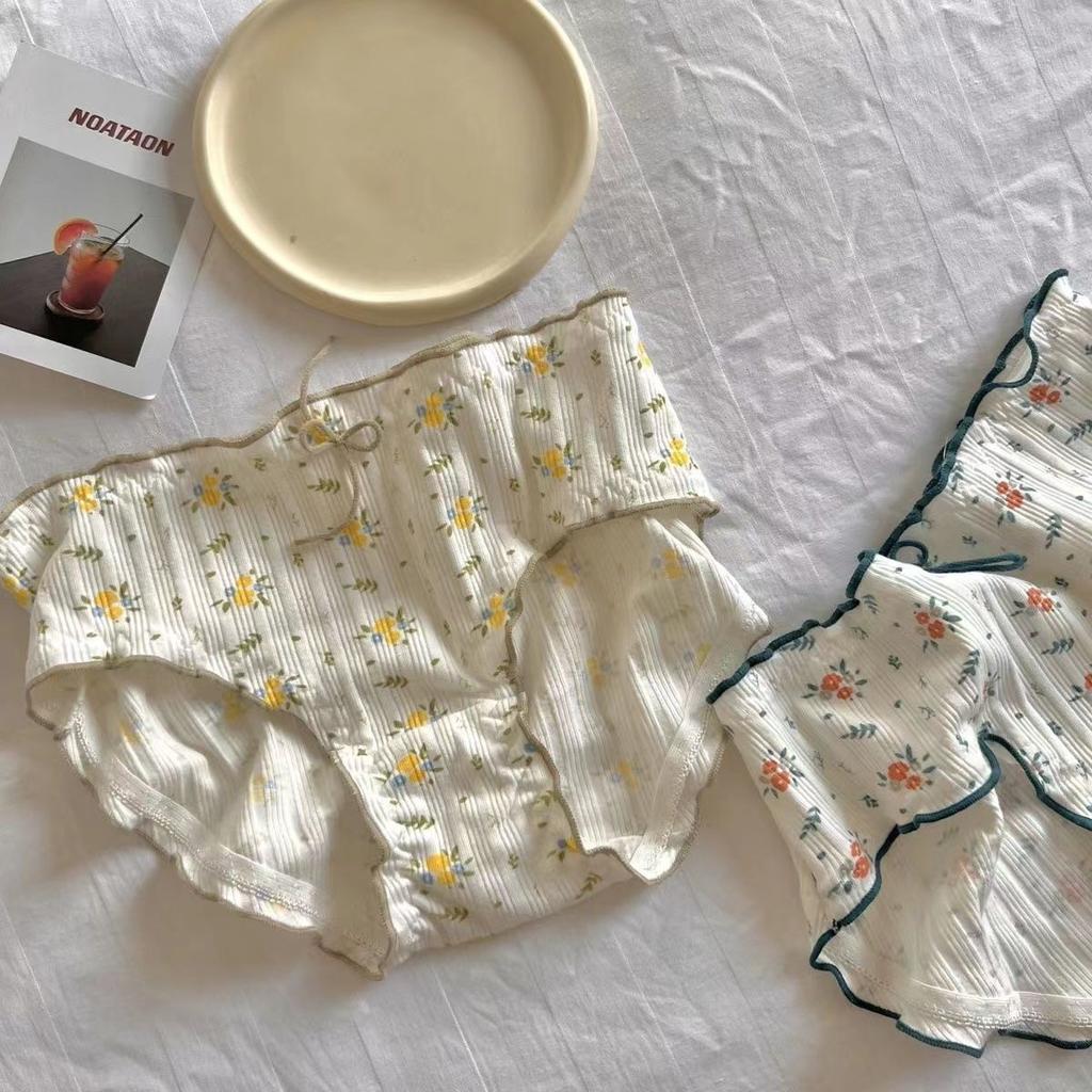 Pure Cotton Underwear for Women Fresh Small Floral Sweet Fungus Edge All Cotton Crotch Antibacterial Bottom Girls' Underwear