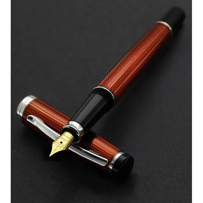 Xezo Incognito Diamond-Cut Serial Fine Fountain Pen, Sunstone Orange Lacquer Platinum Trim, 1 Count