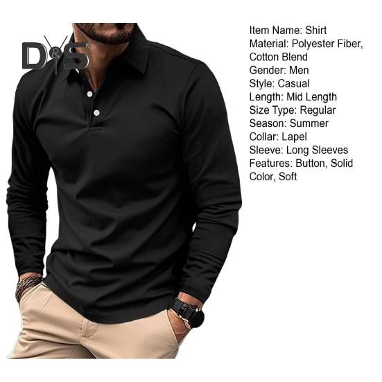 Мужская летняя рубашка на пуговицах с отложным воротником, пуловер с длинными рукавами, средней длины, сплошной цвет, повседневный топ в деловом стиле
