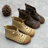 Sandals Genuine Leather Retro Breathable Hollow-out Boots Handmade Women Flats Shoes