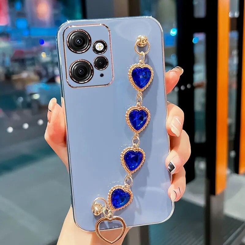 Роскошный силиконовый чехол с бриллиантовым браслетом и цепочкой для Xiaomi 13T Pro Redmi Note 12 Pro 4G 12S 12C 10C 13C, противоударный защитный чехол