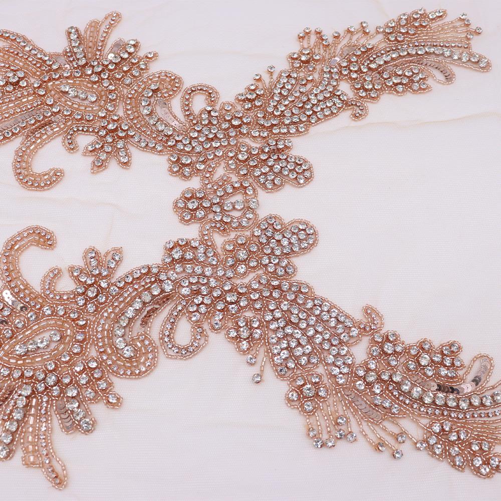 W027 Bling Beaded Dress Applique Lucky Girl Bodice Rhinestone Applique and Trimming for Dress